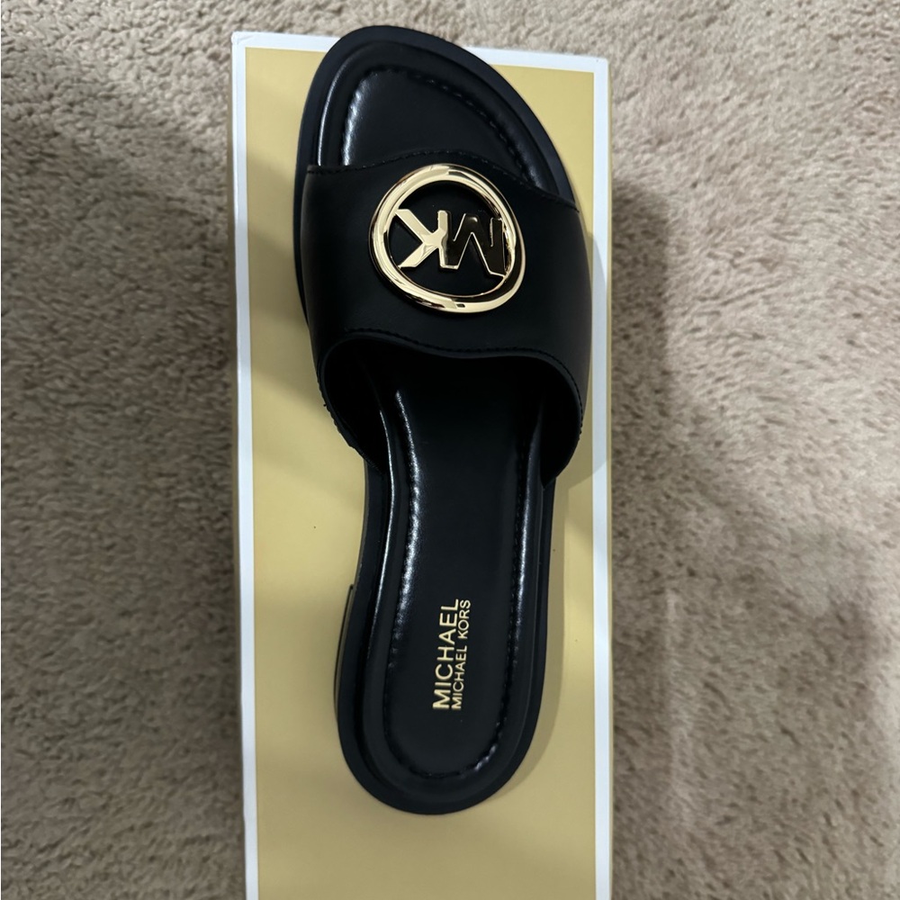Michael Kors Black and Gold Slide Sandals